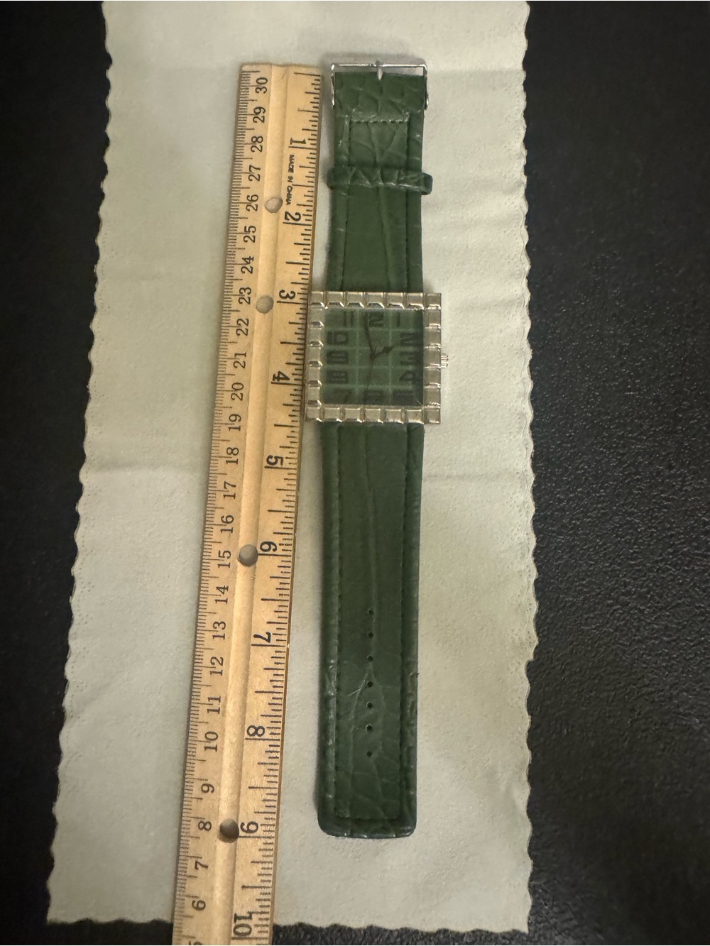Bijoux Terner Green Leather Strap Digital Watch with Silver-Tone Case
